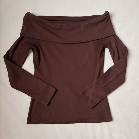 GAP off-the-shoulder fold-over top, Brown, size Small - Picture 1 of 5